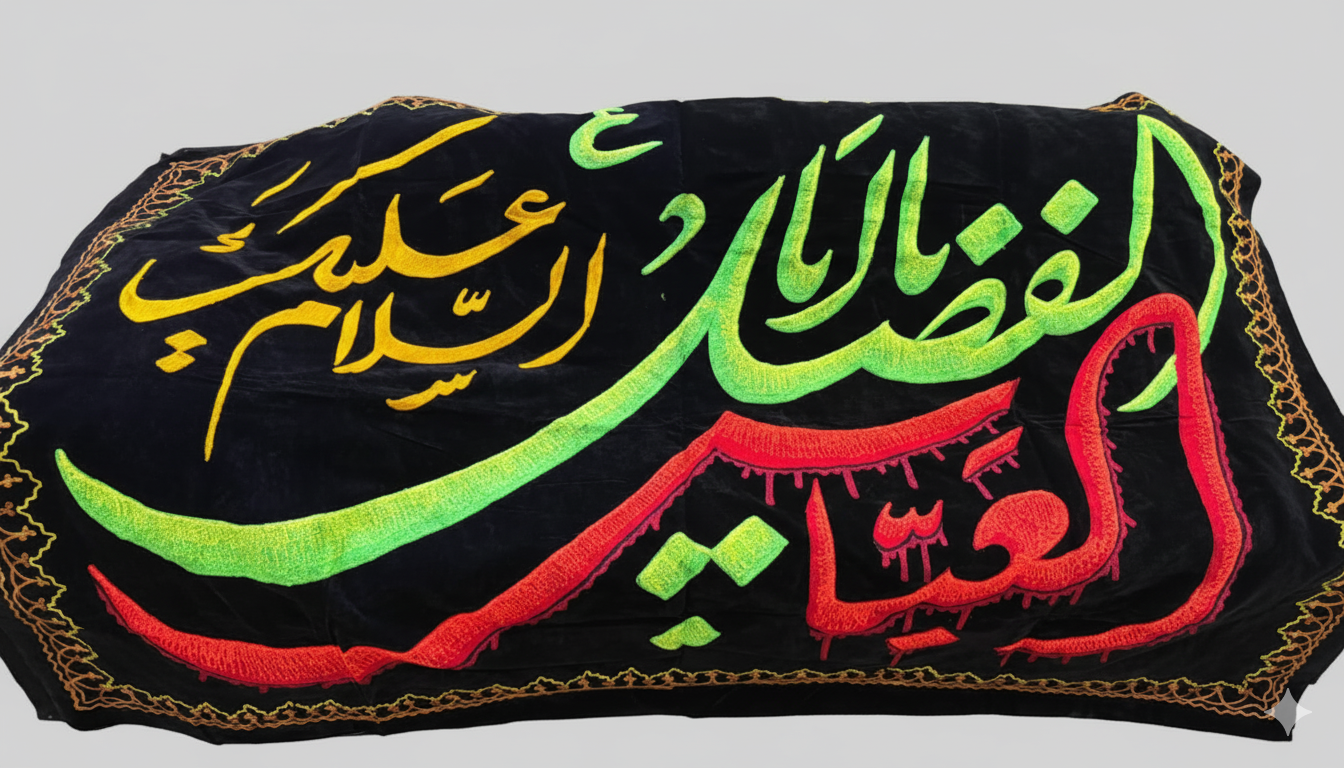 Irani Velvet Banner – Ya Abbas Al-Fazl (ع) – Premium Aza Khana & Majlis Decor – Black Velvet
